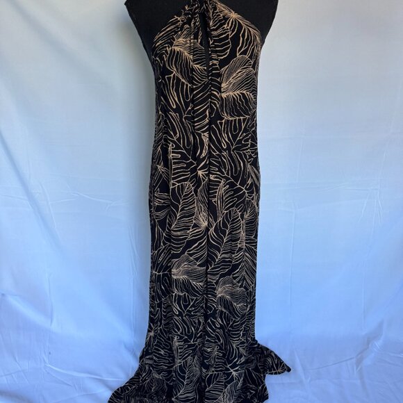 Elan Halter Black and Tan Palm Leaves Dress Hi-Low NWT Medium - 0426 - Picture 2 of 6